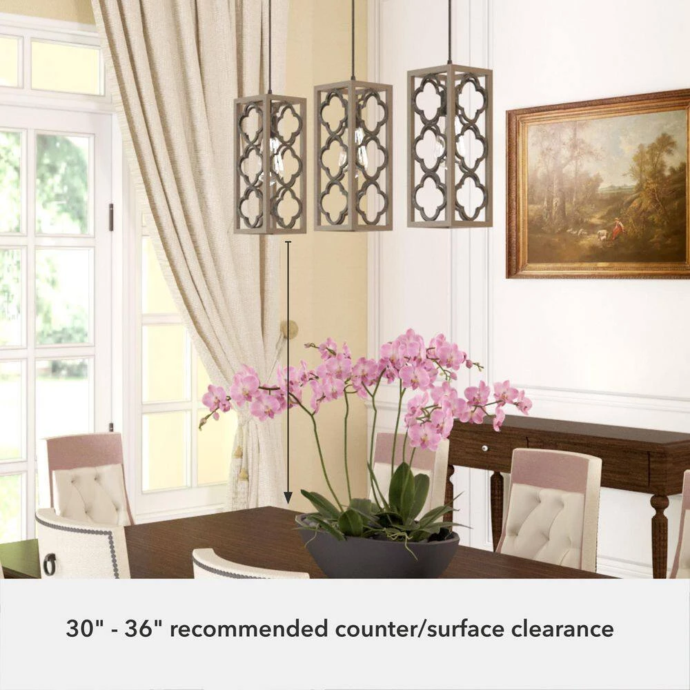 Gablecrest 3 Light French Oak Linear Chandelier with Metal Shades Kitchen Light by Hunter 9 Gablecrest 3 Light French Oak Linear Chandelier with Metal Shades Kitchen Light by Hunter - Image 7