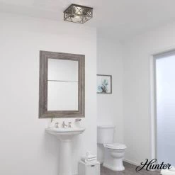 Gablecrest 13.5 in. 2-Light French Oak Flush Mount by Hunter -Hunter Sales french oak hunter flush mount lights 19392 40 1000