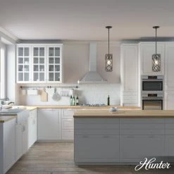 Gablecrest 1 Light French Oak Mini Pendant Light with Metal Shade Kitchen Light by Hunter -Hunter Sales french oak hunter pendant lights 19390 40 1000