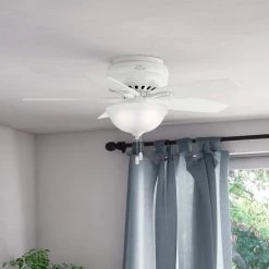 Newsome 42 in. Indoor Low Profile Fresh White Ceiling Fan With LED Light Kit and Remote by Hunter -Hunter Sales fresh white hunter ceiling fans with lights 32812 4f 1000