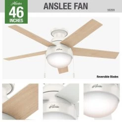 Anslee 46 in. Indoor Low Profile Fresh White Ceiling Fan With LED Light Kit and Remote by Hunter -Hunter Sales fresh white hunter ceiling fans with lights 32869 1f 1000