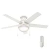 Anslee 46 in. Indoor Low Profile Fresh White Ceiling Fan With LED Light Kit and Remote by Hunter -Hunter Sales fresh white hunter ceiling fans with lights 32869 64 1000