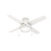 Ristrello 44 in. LED Low Profile Indoor Fresh White Ceiling Fan with Light Kit by Hunter -Hunter Sales fresh white hunter ceiling fans with lights 50189 64 1000