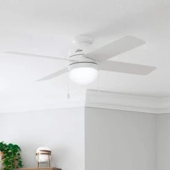 Timpani 52 in. LED Indoor Fresh White Ceiling Fan with Light Kit by Hunter -Hunter Sales fresh white hunter ceiling fans with lights 50362 4f 1000