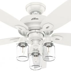 Crown Canyon II 52 in. LED Indoor Fresh White Ceiling Fan with Light Kit by Hunter -Hunter Sales fresh white hunter ceiling fans with lights 50429 44 1000