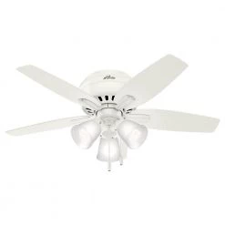 Newsome 42 in. LED Indoor Low Profile Fresh White Ceiling Fan with 3-Light Kit by Hunter