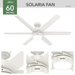 Solaria 60 in. Integrated LED Outdoor Fresh White Ceiling Fan with Light Kit and Wall Control by Hunter -Hunter Sales fresh white hunter ceiling fans with lights 51476 1d 1000