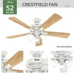 Crestfield 52 in. Indoor Fresh White Ceiling Fan with Light Kit and Remote by Hunter -Hunter Sales fresh white hunter ceiling fans with lights 51859 1d 1000