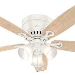 Oakhurst II 52 in. Low Profile LED Indoor Fresh White Ceiling Fan with Light Kit by Hunter -Hunter Sales fresh white hunter ceiling fans with lights 52302 66 1000