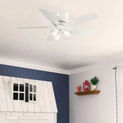 Oakhurst II 52 in. Low Profile LED Indoor Fresh White Ceiling Fan with Light Kit by Hunter -Hunter Sales fresh white hunter ceiling fans with lights 52302 76 1000