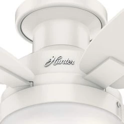 Duncan 52 in. LED Indoor Fresh White Flush Mount Ceiling Fan with Light by Hunter -Hunter Sales fresh white hunter ceiling fans with lights 59186 4f 1000