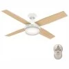 Dempsey 52 in. LED Indoor Fresh White Ceiling Fan with Light Kit and Universal Remote by Hunter -Hunter Sales fresh white hunter ceiling fans with lights 59217 64 1000