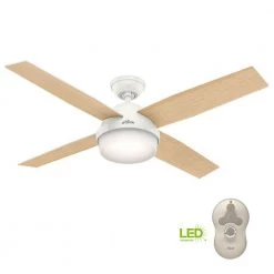 Dempsey 52 in. LED Indoor Fresh White Ceiling Fan with Light Kit and Universal Remote by Hunter -Hunter Sales fresh white hunter ceiling fans with lights 59217 76 1000