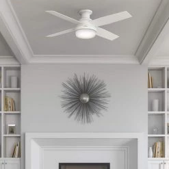 Dempsey 52 in. Low Profile LED Indoor Fresh White Ceiling Fan with Universal Remote by Hunter -Hunter Sales fresh white hunter ceiling fans with lights 59242 76 1000