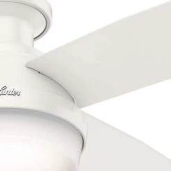 Dempsey 52 in. Low Profile LED Indoor Fresh White Ceiling Fan with Universal Remote by Hunter -Hunter Sales fresh white hunter ceiling fans with lights 59242 77 1000