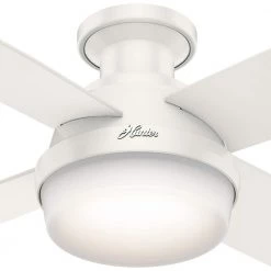 Dempsey 52 in. Low Profile LED Indoor Fresh White Ceiling Fan with Universal Remote by Hunter -Hunter Sales fresh white hunter ceiling fans with lights 59242 c3 1000