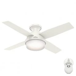 Dempsey 44 in. Low Profile LED Indoor Fresh White Ceiling Fan with Universal Remote by Hunter