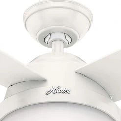 Dempsey 44 in. LED Indoor Fresh White Ceiling Fan with Universal Remote by Hunter -Hunter Sales fresh white hunter ceiling fans with lights 59246 44 1000