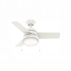 Aker 36 in. LED Indoor Fresh White Ceiling Fan with Light by Hunter