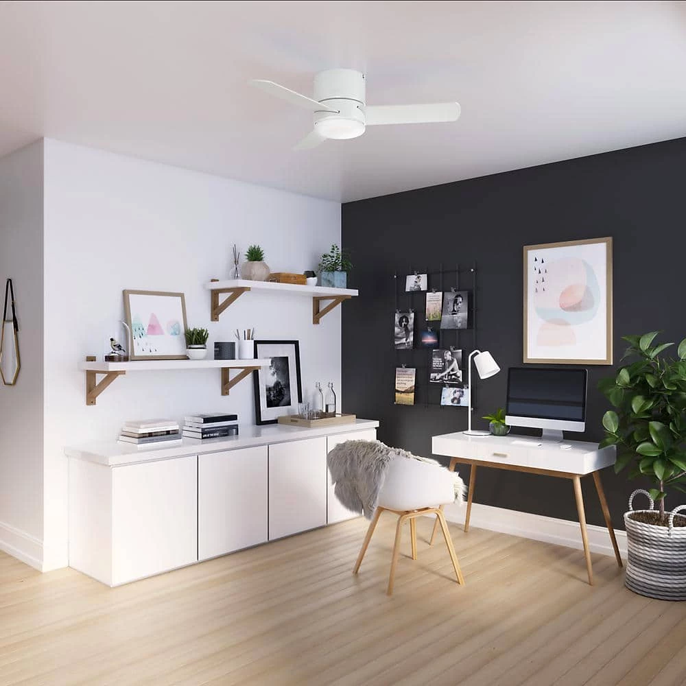 Minimus 44 in. Low Profile Integrated LED Indoor Fresh White Ceiling Fan with Light Kit and Remote by Hunter 4 Minimus 44 in. Low Profile Integrated LED Indoor Fresh White Ceiling Fan with Light Kit and Remote by Hunter - Image 2