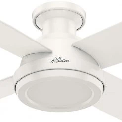 Dempsey 52 in. Low Profile No Light Indoor Fresh White Ceiling Fan with Remote by Hunter -Hunter Sales fresh white hunter ceiling fans without lights 59248 4f 1000