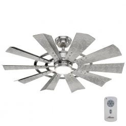 Crescent Falls 44 in. Integrated LED Indoor/Outdoor Galvanized Ceiling Fan with Light Kit and Remote by Hunter