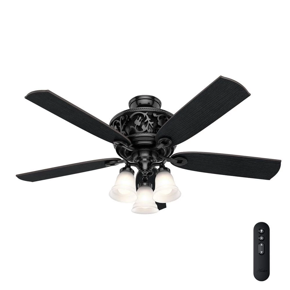 Promenade 54 in. LED Indoor Gloss Black Ceiling Fan with Light Kit and Remote by Hunter 3 Promenade 54 in. LED Indoor Gloss Black Ceiling Fan with Light Kit and Remote by Hunter
