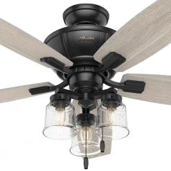 Charlotte 52 in. LED Indoor Matte Black Ceiling Fan with Light by Hunter -Hunter Sales matte black hunter ceiling fans with lights 50403 44 1000