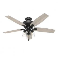 Charlotte 52 in. LED Indoor Matte Black Ceiling Fan with Light by Hunter
