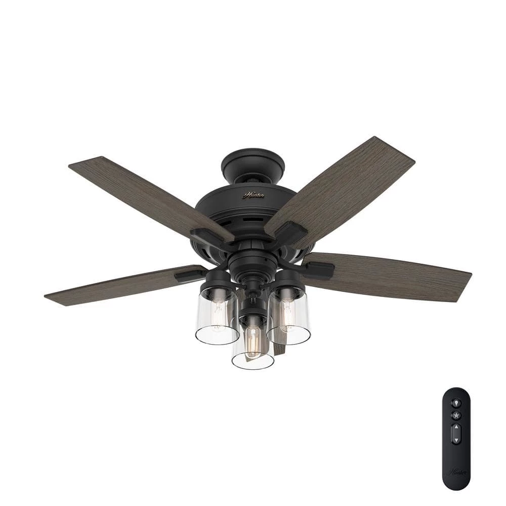 Bennett 44 in. Indoor Matte Black Ceiling Fan with Light Kit and Remote Control by Hunter 3 Bennett 44 in. Indoor Matte Black Ceiling Fan with Light Kit and Remote Control by Hunter