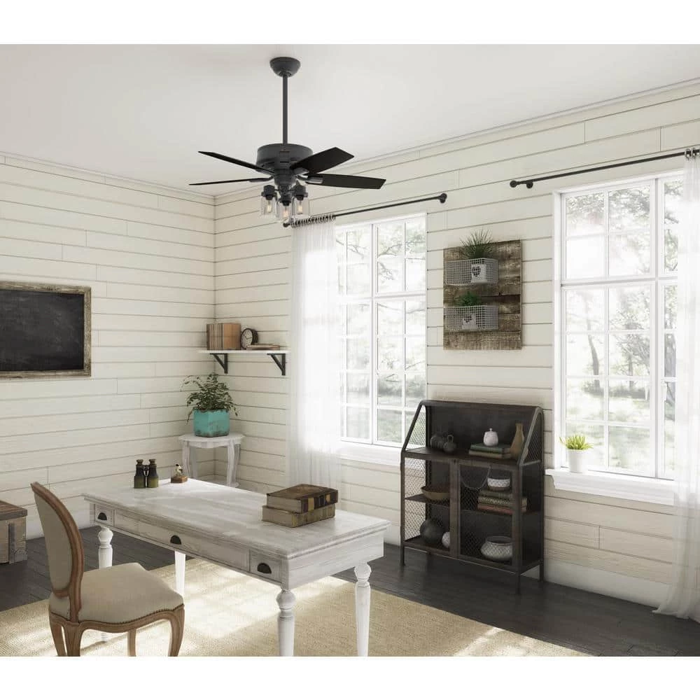 Bennett 44 in. Indoor Matte Black Ceiling Fan with Light Kit and Remote Control by Hunter 4 Bennett 44 in. Indoor Matte Black Ceiling Fan with Light Kit and Remote Control by Hunter - Image 2