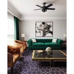 Hardwick 44 in. LED Indoor Matte Black Ceiling Fan with Light Kit and Remote Control by Hunter -Hunter Sales matte black hunter ceiling fans with lights 50593 4f 1000