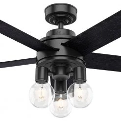 Hardwick 52 in. Integrated LED Indoor/Outdoor Matte Black Ceiling Fan with Remote Control by Hunter -Hunter Sales matte black hunter ceiling fans with lights 50594 fa 1000