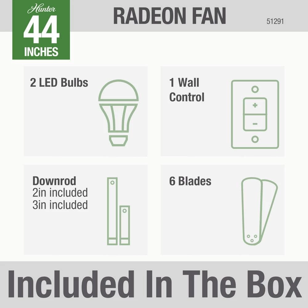 Radeon 44 in. Indoor Matte Black Smart Ceiling Fan with Light Kit and Wall Switch by Hunter 9 Radeon 44 in. Indoor Matte Black Smart Ceiling Fan with Light Kit and Wall Switch by Hunter - Image 7