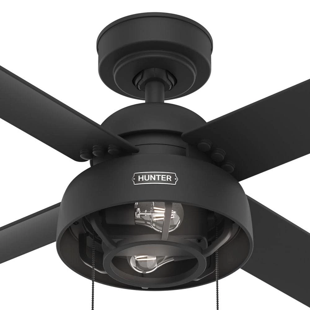Spring Valley 52 in. Indoor/Outdoor Matte Black Ceiling Fan with Light by Hunter 4 Spring Valley 52 in. Indoor/Outdoor Matte Black Ceiling Fan with Light by Hunter - Image 2