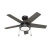Burroughs 44 in. Indoor Matte Black Ceiling Fan with Light Kit by Hunter -Hunter Sales matte black hunter ceiling fans with lights 51385 64 1000