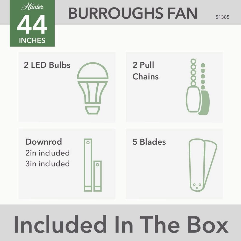 Burroughs 44 in. Indoor Matte Black Ceiling Fan with Light Kit by Hunter 9 Burroughs 44 in. Indoor Matte Black Ceiling Fan with Light Kit by Hunter - Image 7