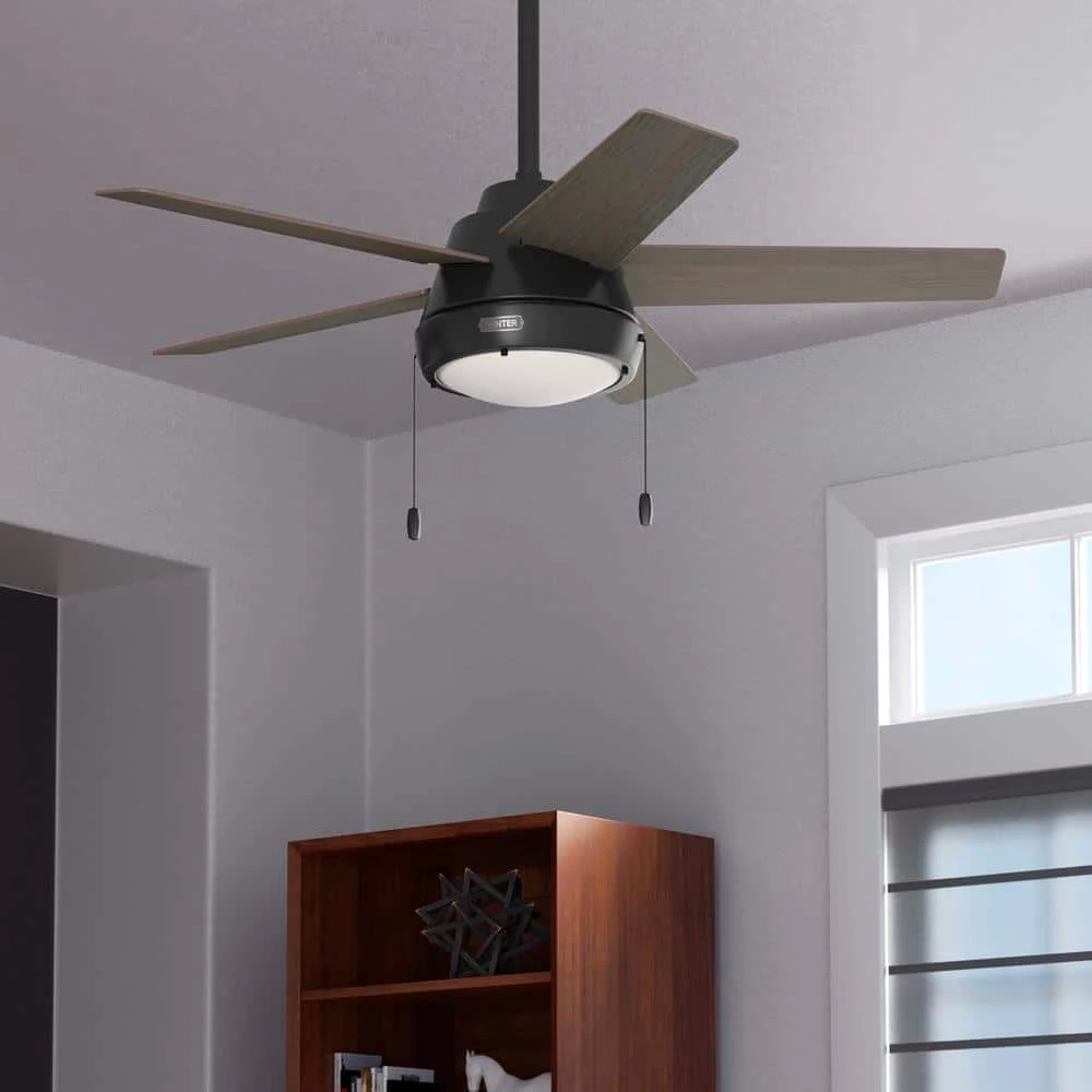 Burroughs 44 in. Indoor Matte Black Ceiling Fan with Light Kit by Hunter 4 Burroughs 44 in. Indoor Matte Black Ceiling Fan with Light Kit by Hunter - Image 2
