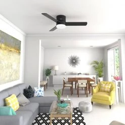 Minimus 52 in. Integrated LED Indoor Matte Black Ceiling Fan with Remote and Light Kit by Hunter -Hunter Sales matte black hunter ceiling fans with lights 51432 40 1000