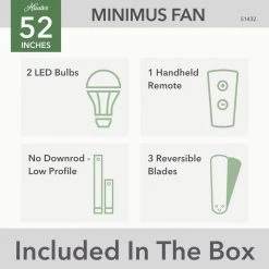 Minimus 52 in. Integrated LED Indoor Matte Black Ceiling Fan with Remote and Light Kit by Hunter -Hunter Sales matte black hunter ceiling fans with lights 51432 4f 1000