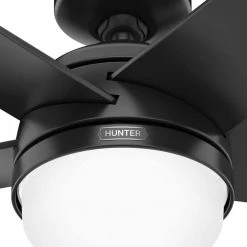 Yuma 52 in. Indoor/Outdoor Matte Black Ceiling Fan with Remote and Light Kit by Hunter -Hunter Sales matte black hunter ceiling fans with lights 51452 44 1000