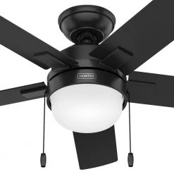 Zeal 44 in. Matte Black Indoor Ceiling Fan with Light Kit by Hunter -Hunter Sales matte black hunter ceiling fans with lights 51455 44 1000