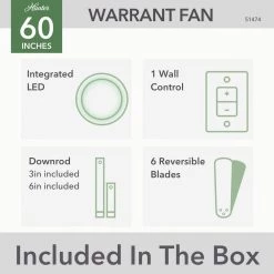 Warrant 60 in. Integrated LED Indoor Matte Black Ceiling Fan with Light Kit and Wall Switch by Hunter -Hunter Sales matte black hunter ceiling fans with lights 51474 c3 1000