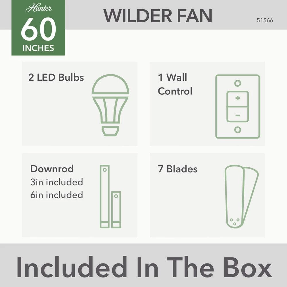 Wilder 60 in. Indoor Matte Black Ceiling Fan with Remote Control and Light Kit by Hunter 10 Wilder 60 in. Indoor Matte Black Ceiling Fan with Remote Control and Light Kit by Hunter - Image 8