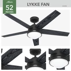 Lykke 52 in. Indoor Matte Black Ceiling Fan with Light Kit and Remote by Hunter 20 Lykke 52 in. Indoor Matte Black Ceiling Fan with Light Kit and Remote by Hunter -Hunter Sales matte black hunter ceiling fans with lights 51570 1d 1000