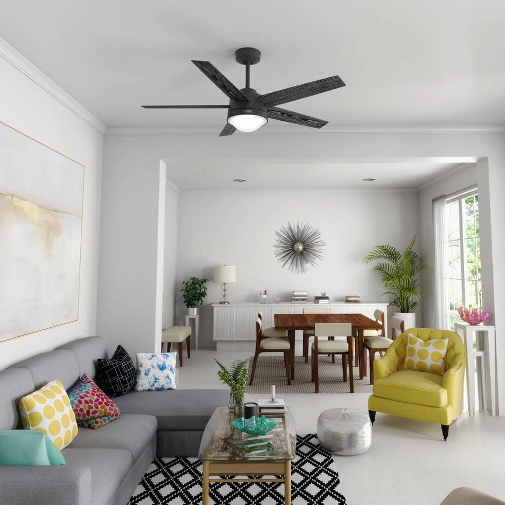 Lykke 52 in. Indoor Matte Black Ceiling Fan with Light Kit and Remote by Hunter 5 Lykke 52 in. Indoor Matte Black Ceiling Fan with Light Kit and Remote by Hunter - Image 3