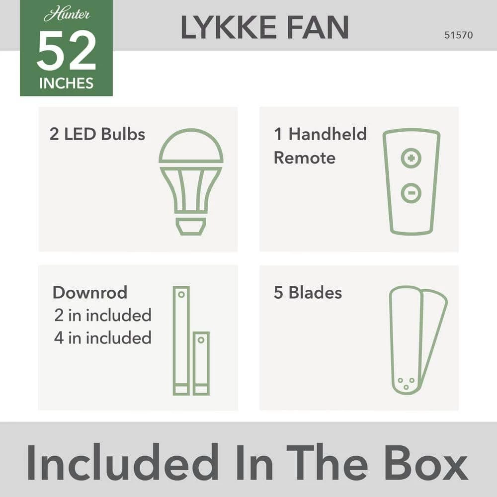 Lykke 52 in. Indoor Matte Black Ceiling Fan with Light Kit and Remote by Hunter 11 Lykke 52 in. Indoor Matte Black Ceiling Fan with Light Kit and Remote by Hunter - Image 9