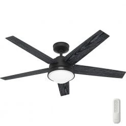 Lykke 52 in. Indoor Matte Black Ceiling Fan with Light Kit and Remote by Hunter