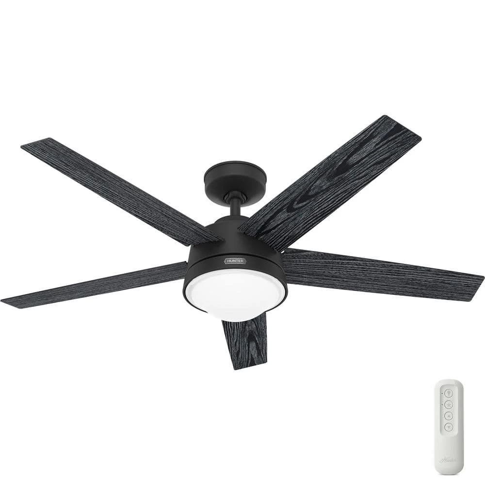 Lykke 52 in. Indoor Matte Black Ceiling Fan with Light Kit and Remote by Hunter 3 Lykke 52 in. Indoor Matte Black Ceiling Fan with Light Kit and Remote by Hunter