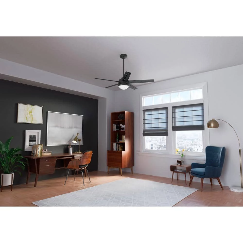 Lykke 52 in. Indoor Matte Black Ceiling Fan with Light Kit and Remote by Hunter 6 Lykke 52 in. Indoor Matte Black Ceiling Fan with Light Kit and Remote by Hunter - Image 4